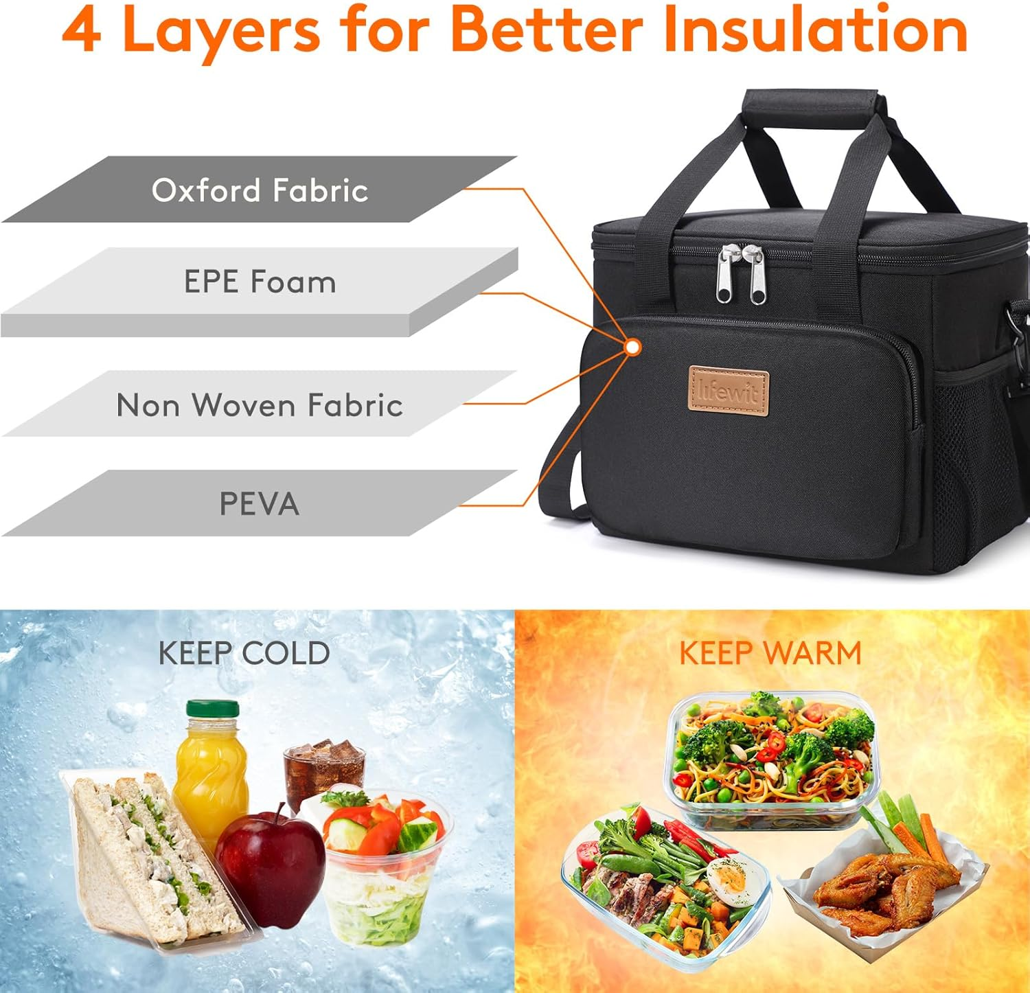 Lifewit Lunch Bag 9L 12 Can Insulated Lunch Box Soft Cooler Cooling Tote for Adult Men Women, Black - Image 3