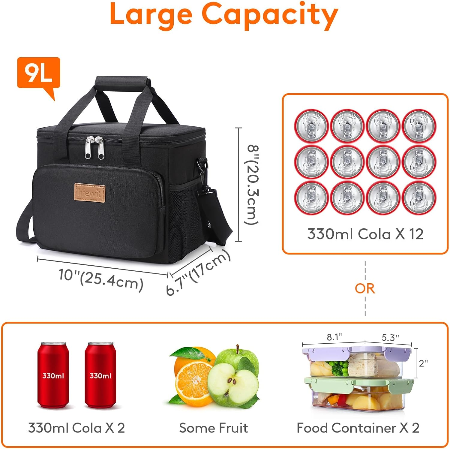 Lifewit Lunch Bag 9L 12 Can Insulated Lunch Box Soft Cooler Cooling Tote for Adult Men Women, Black - Image 4
