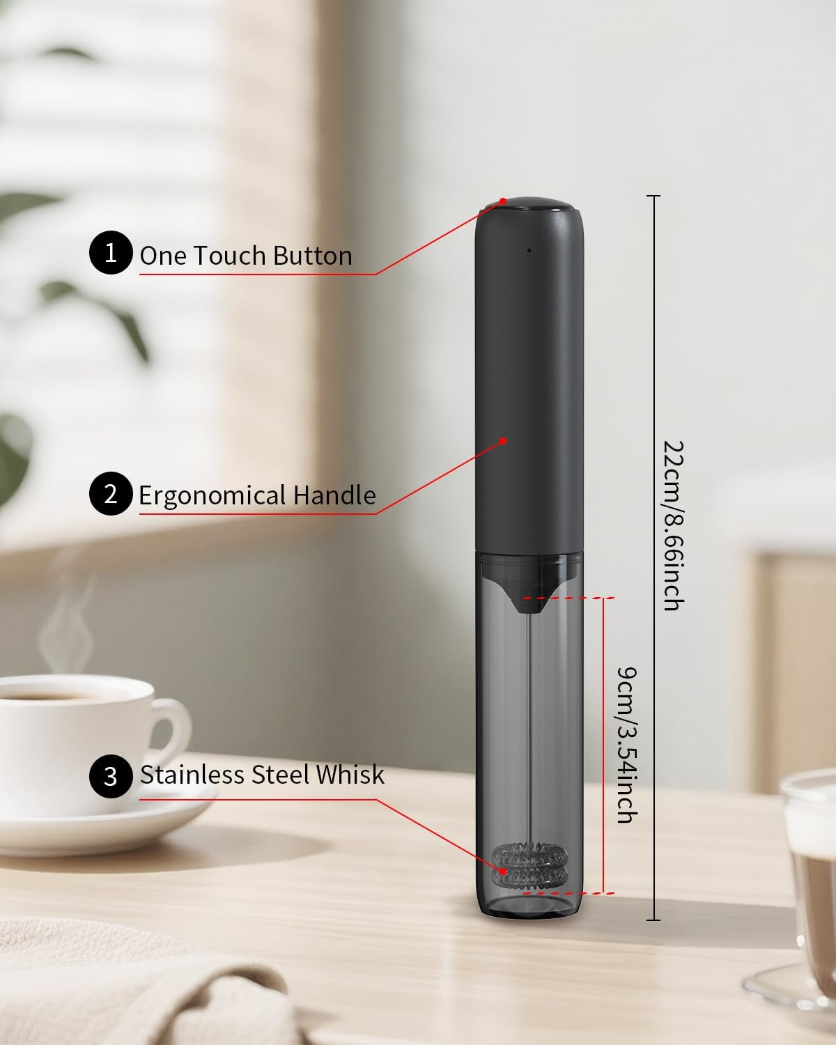 CIRCLE JOY Electric Milk Frother Handheld, Rechargeable Coffee Frother with Dual Spring Whisk, Portable Hand Frother Wand Drink Mixer for Coffee, Hot Chocolate, Cappuccino, Frappe, Matcha, Black - Image 3
