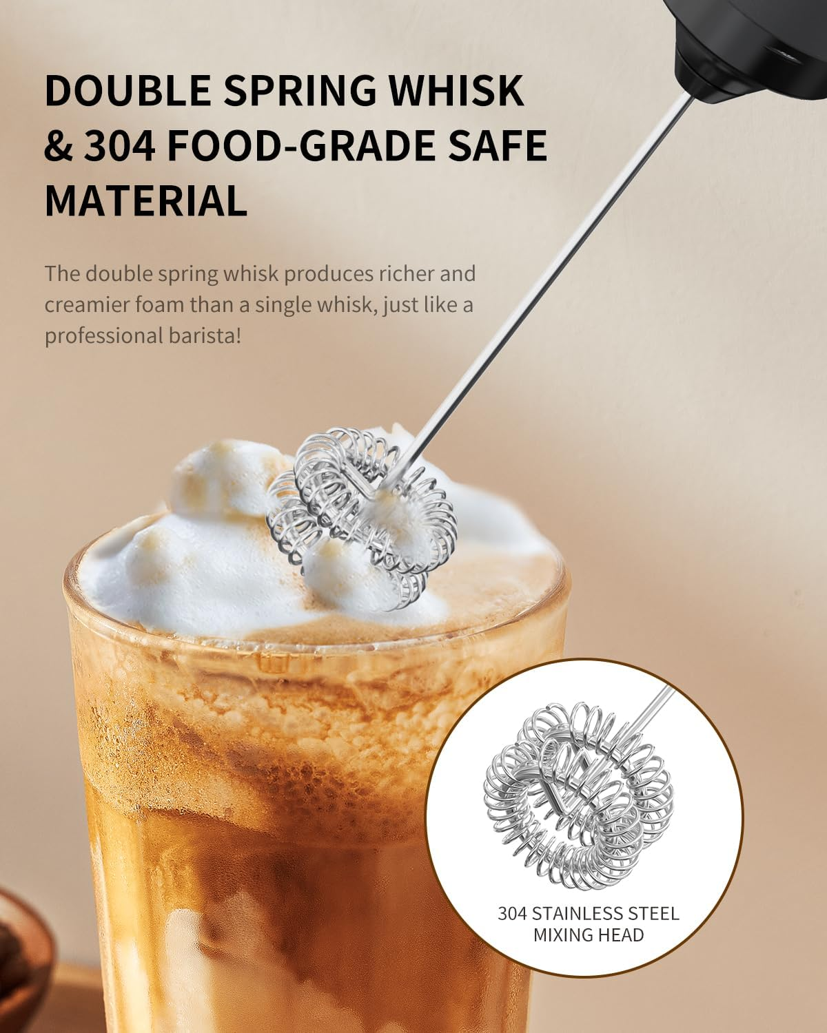 CIRCLE JOY Electric Milk Frother Handheld, Rechargeable Coffee Frother with Dual Spring Whisk, Portable Hand Frother Wand Drink Mixer for Coffee, Hot Chocolate, Cappuccino, Frappe, Matcha, Black - Image 4