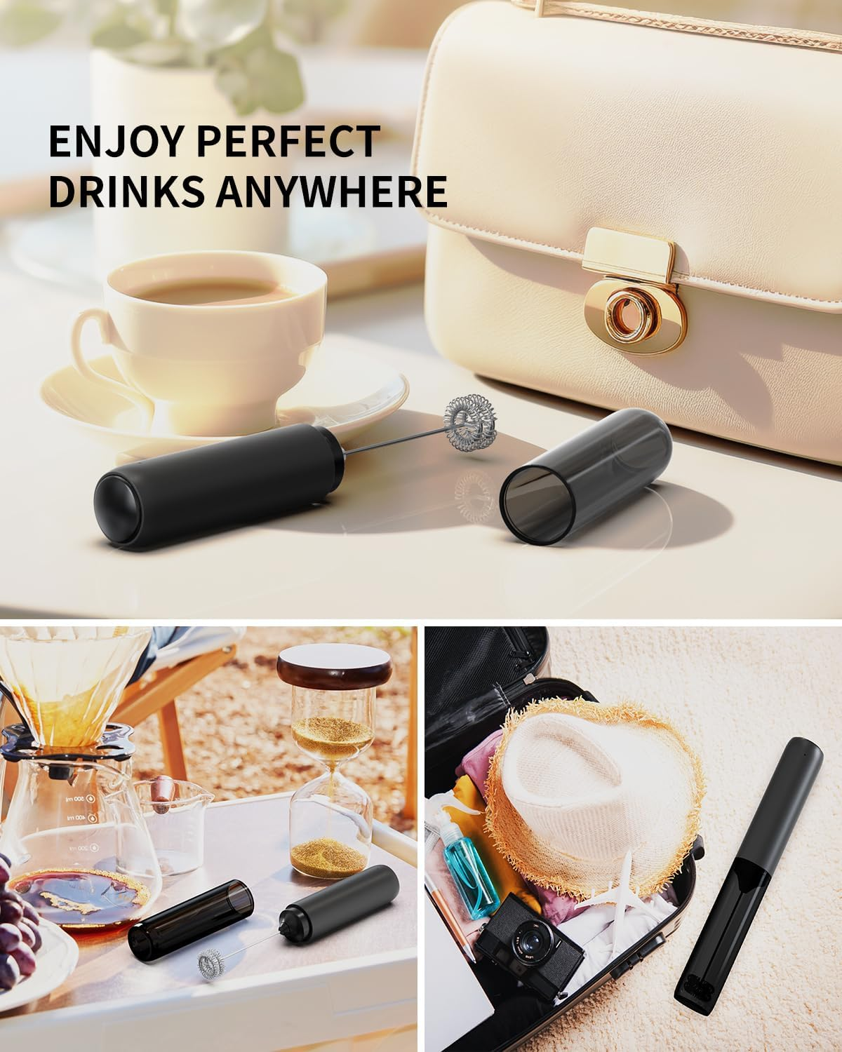CIRCLE JOY Electric Milk Frother Handheld, Rechargeable Coffee Frother with Dual Spring Whisk, Portable Hand Frother Wand Drink Mixer for Coffee, Hot Chocolate, Cappuccino, Frappe, Matcha, Black - Image 7