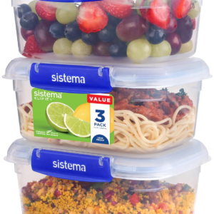 Sistema KLIP IT PLUS Leakproof Food Storage Containers | 1 L | AirtightStackable & Nestable Meal Prep Containers with Lids | School Lunch Boxes | 3 Count