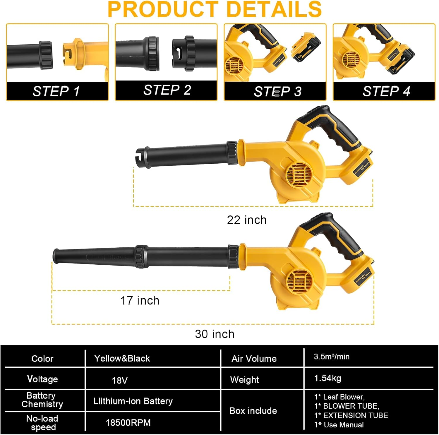 Cordless Air Leaf Blower for Dewalt 18V Battery, Electric Jobsite Air Blower Powerful for Garden Lawn Care Leaf Snow Blowing,Car Computer Dust Cleaner (Tool Only,no Battery). - Image 3