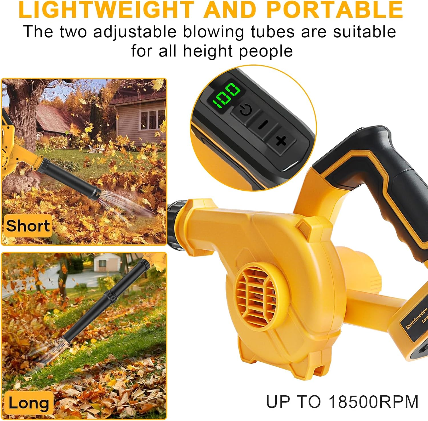 Cordless Air Leaf Blower for Dewalt 18V Battery, Electric Jobsite Air Blower Powerful for Garden Lawn Care Leaf Snow Blowing,Car Computer Dust Cleaner (Tool Only,no Battery). - Image 6