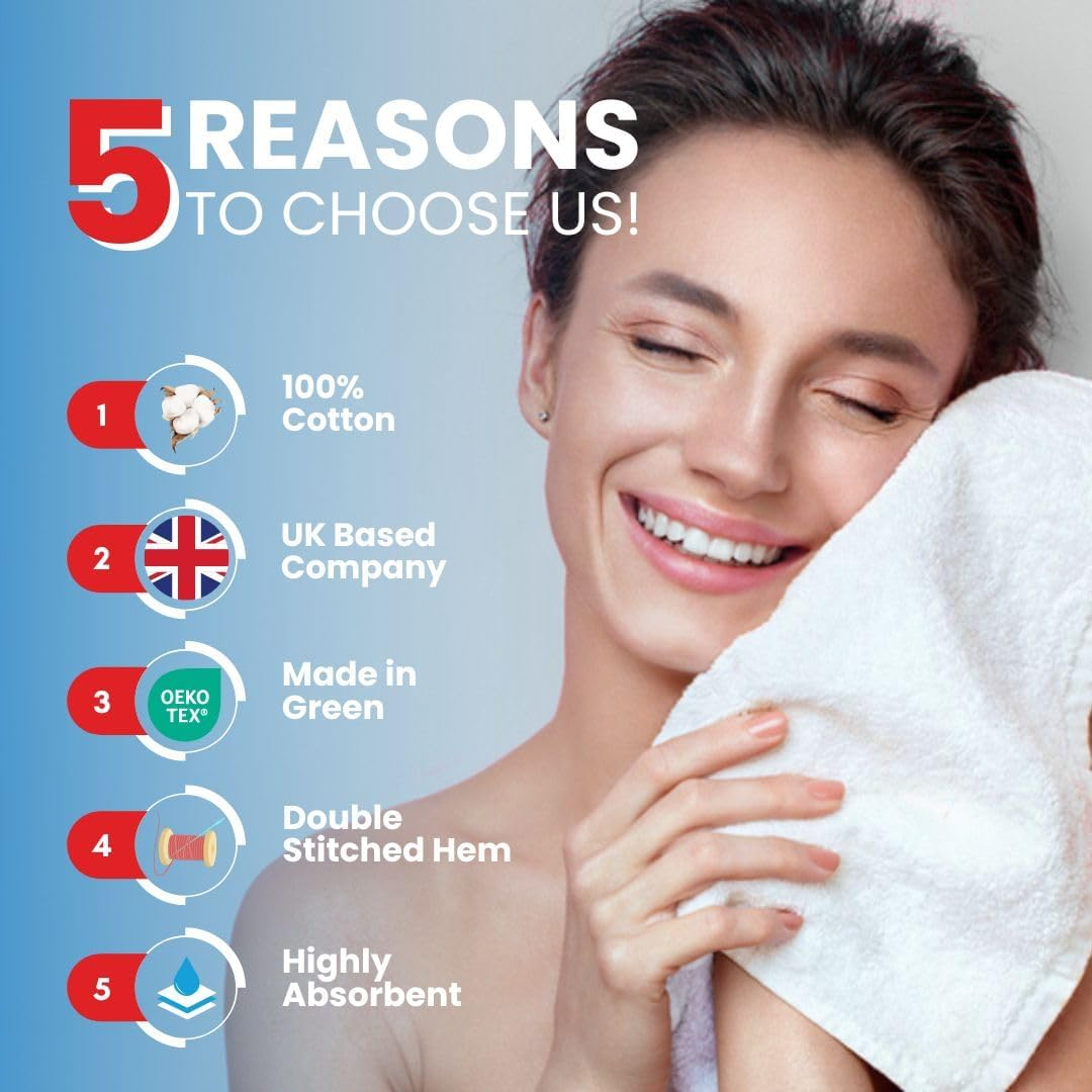 Infinitee Xclusives - 12 Pack 100% Cotton Face Cloths Wash Cloths |30x30 cm| - Ultra Soft & Highly Absorbent Fingertip Towels for Spa, Gym, Hotel & Bathroom |Brilliant White - Image 2