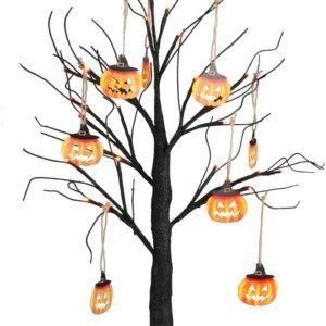 EAMBRITE Small Black Glitter Halloween Tree Light with 24 Orange LEDs Battery Operated 6cm 2ft