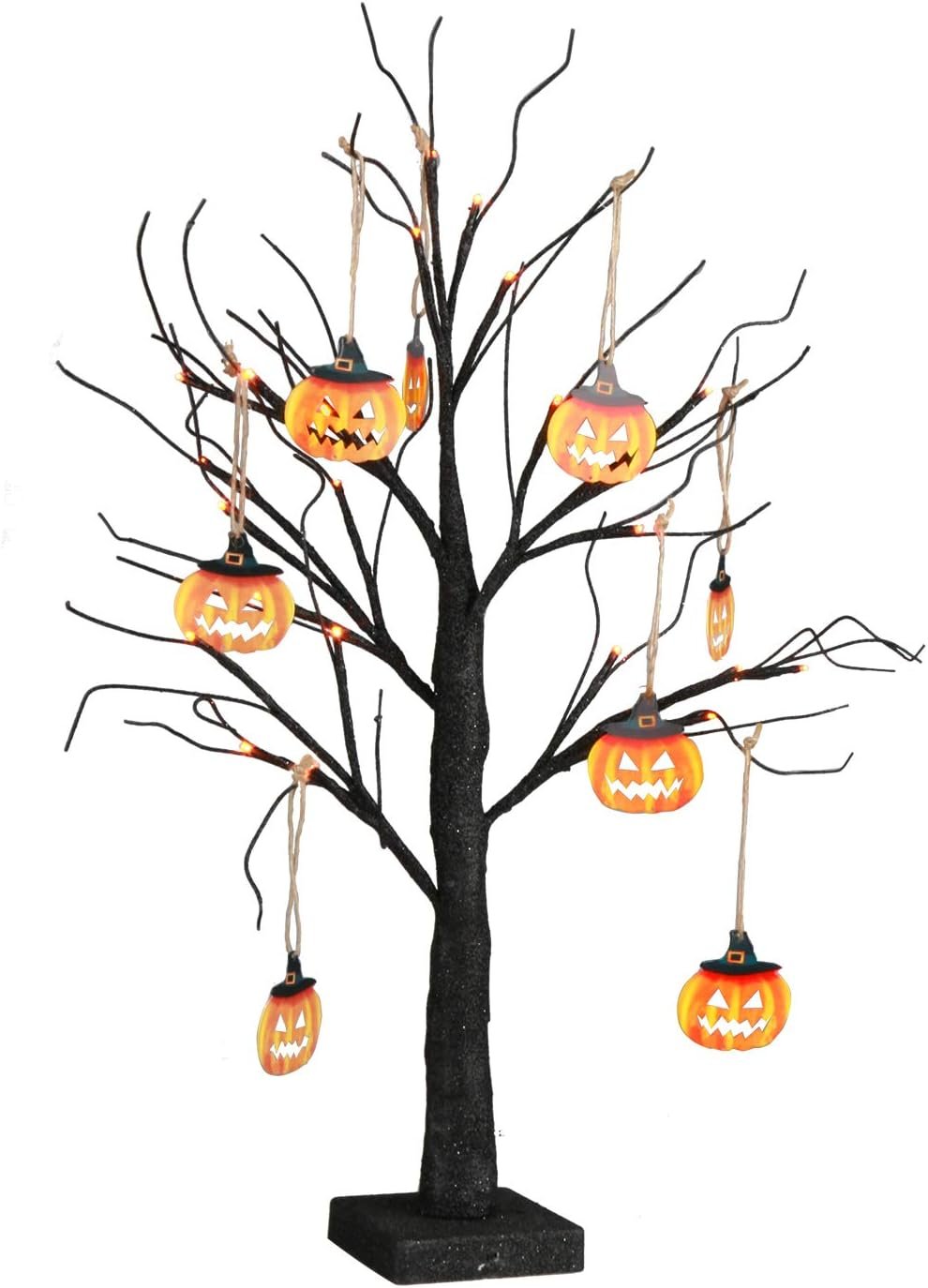 EAMBRITE Small Black Glitter Halloween Tree Light with 24 Orange LEDs Battery Operated 6cm 2ft