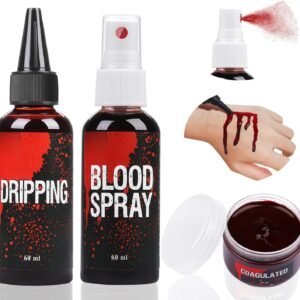 Fake Blood Set, 60ml Fake Blood Spray and 60ml Dripping Blood and 40ml Coagulated Gel Blood