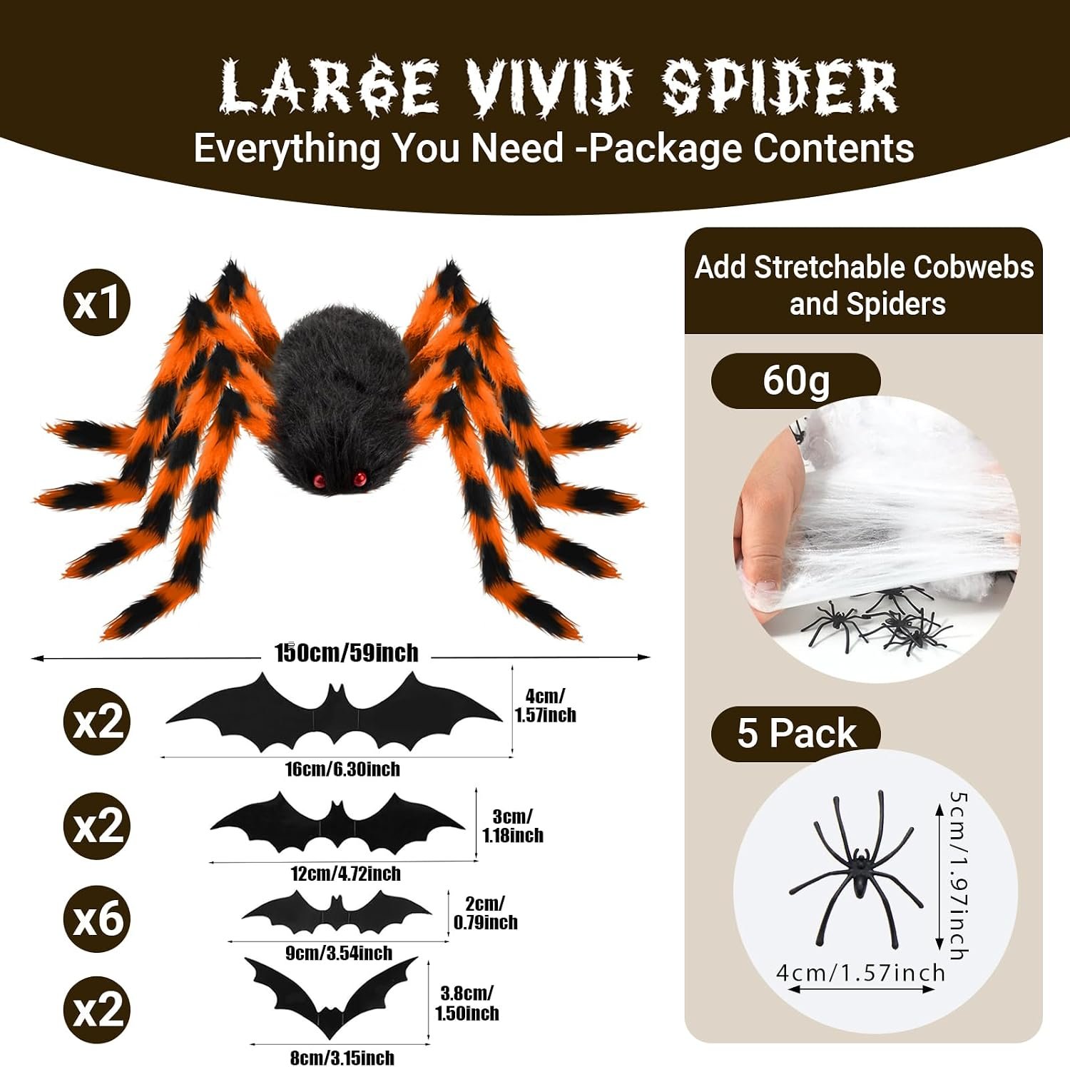 AMLOOPH Giant Spider Halloween Decorations Outdoor Indoor & Cobweb, Bats - Image 2