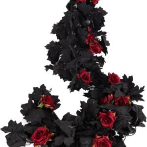 RECUTMS 2pcs Artificial Black Garland Rose Black Halloween Decorations