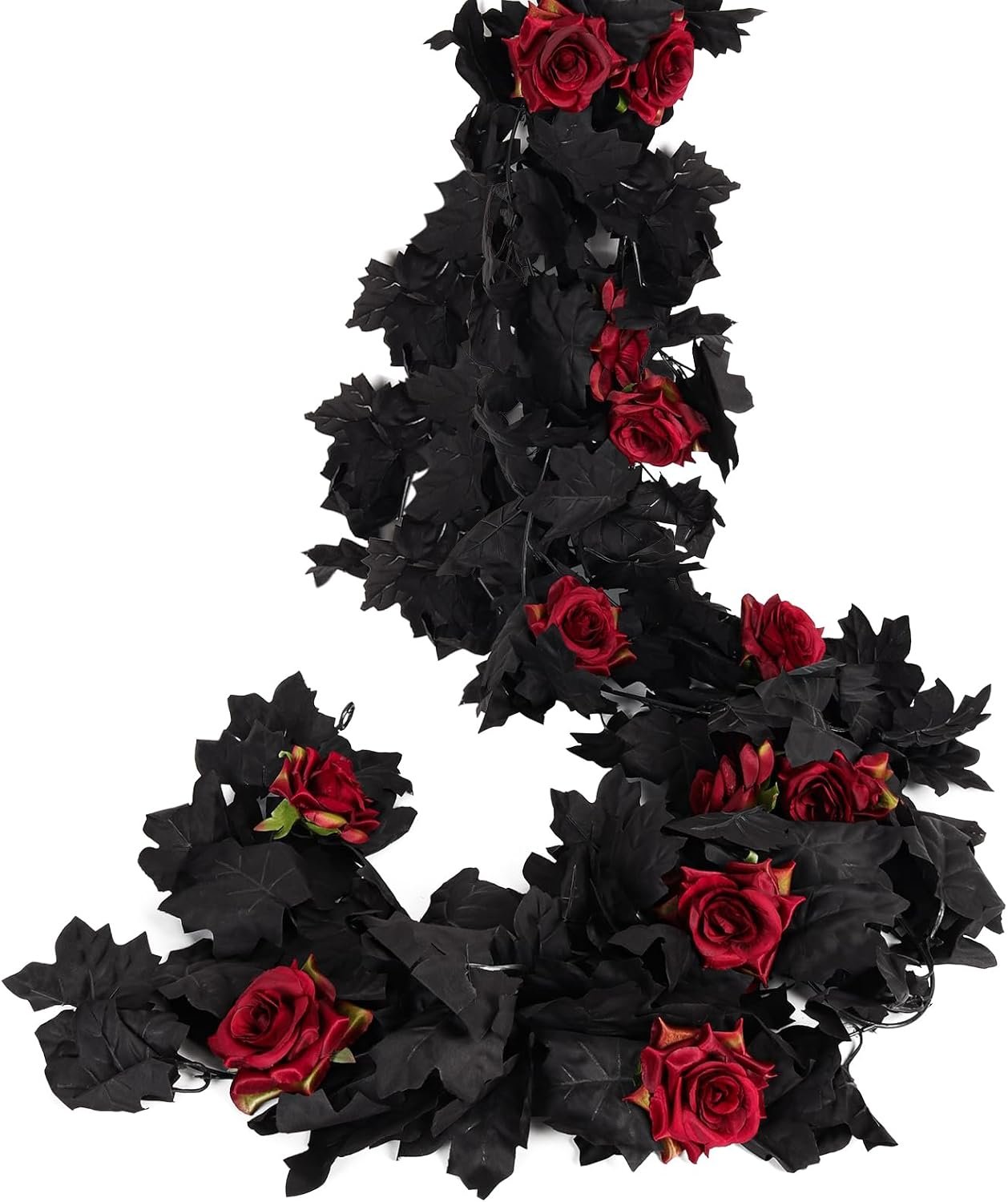 RECUTMS 2pcs Artificial Black Garland Rose Black Halloween Decorations