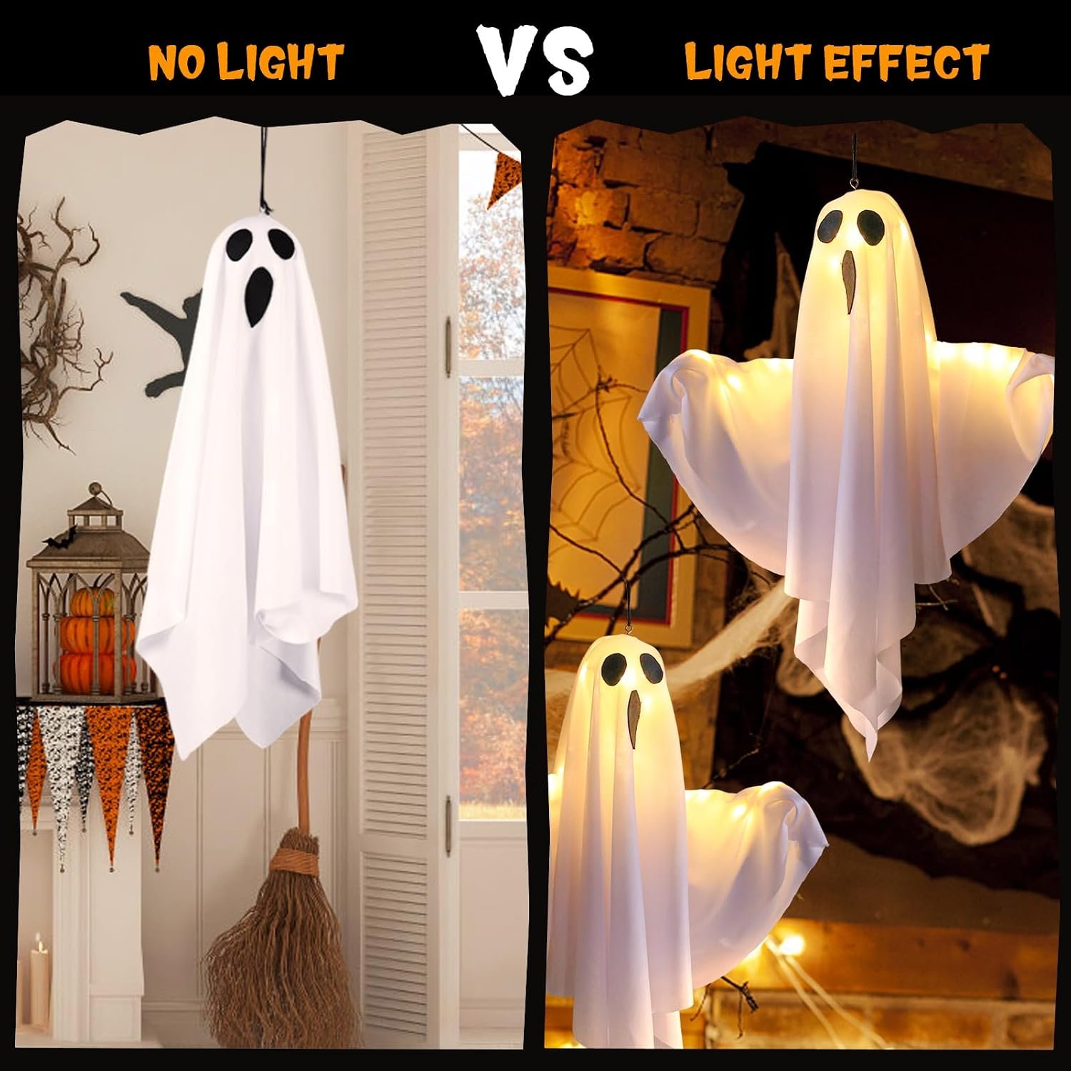 4 Pack Halloween Ghost Decorations with LED Lights,Light Up Hanging Ghost Decorv - Image 4