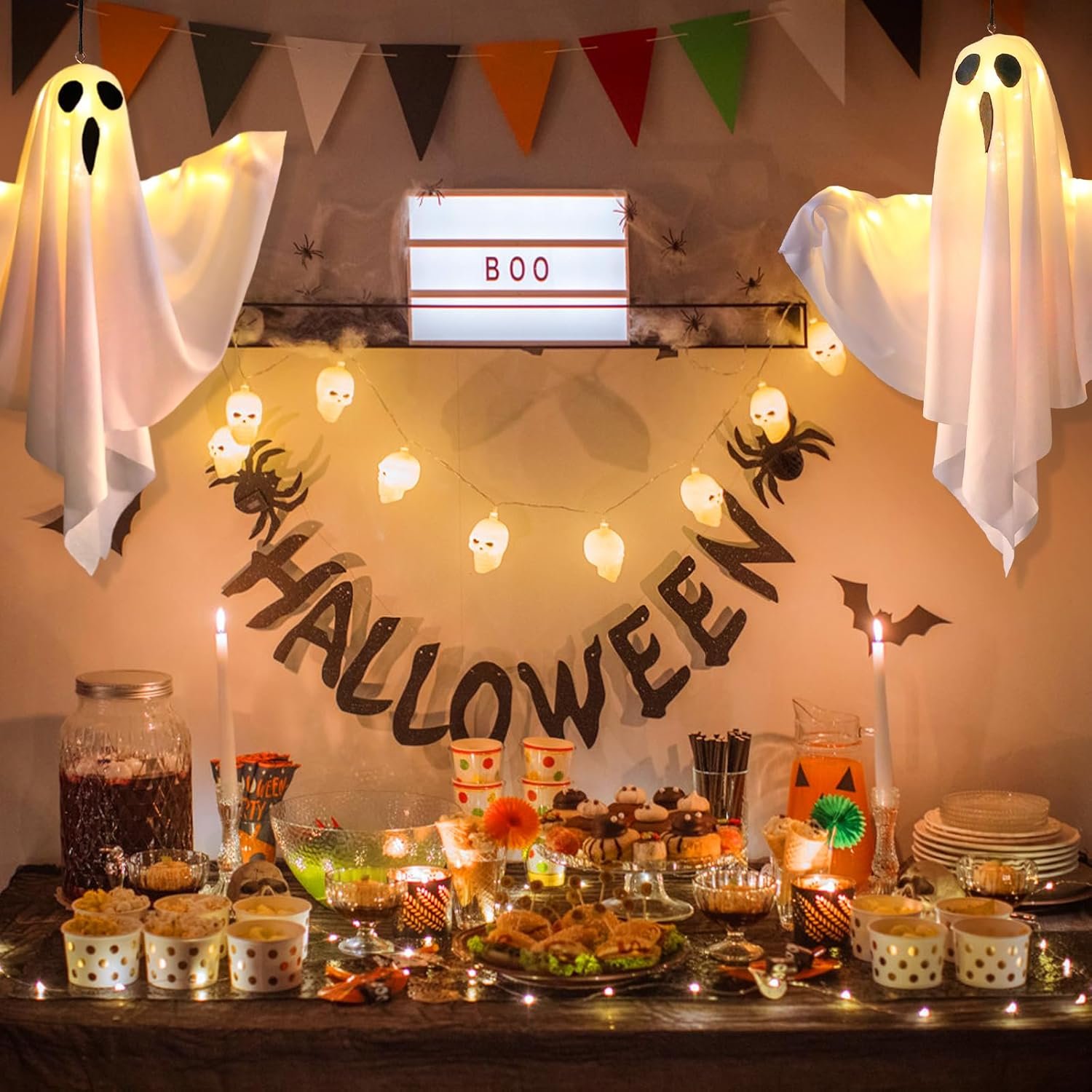 4 Pack Halloween Ghost Decorations with LED Lights,Light Up Hanging Ghost Decorv - Image 2