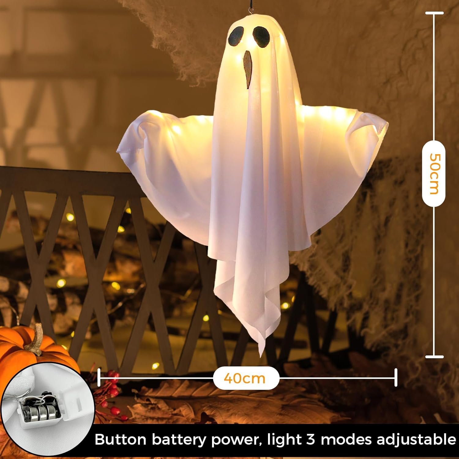 4 Pack Halloween Ghost Decorations with LED Lights,Light Up Hanging Ghost Decorv - Image 3