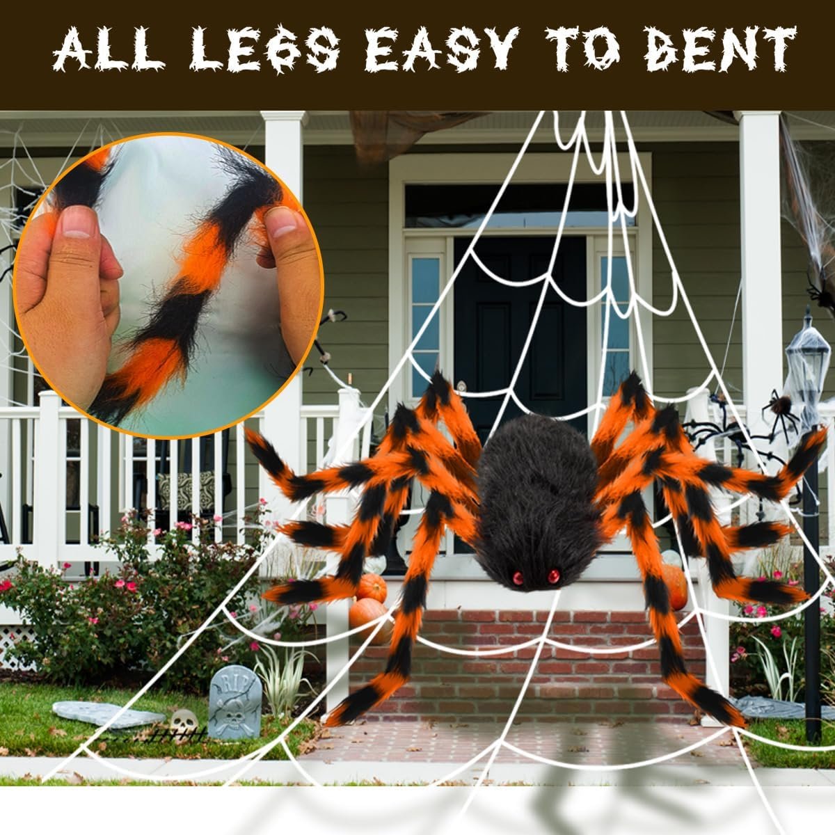AMLOOPH Giant Spider Halloween Decorations Outdoor Indoor & Cobweb, Bats - Image 5