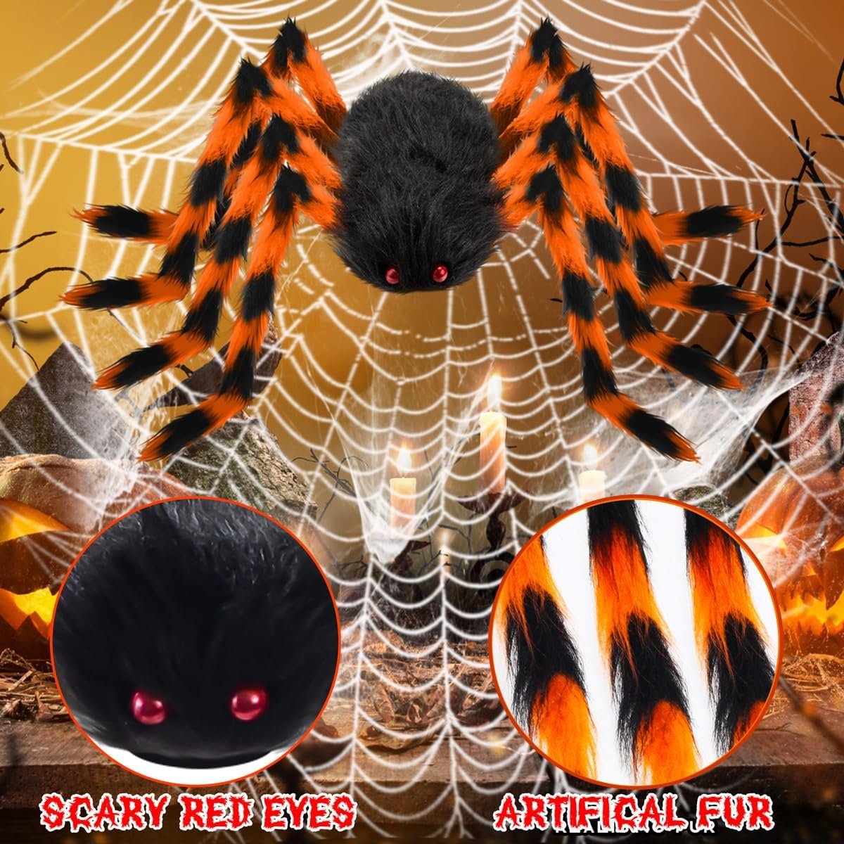 AMLOOPH Giant Spider Halloween Decorations Outdoor Indoor & Cobweb, Bats - Image 4