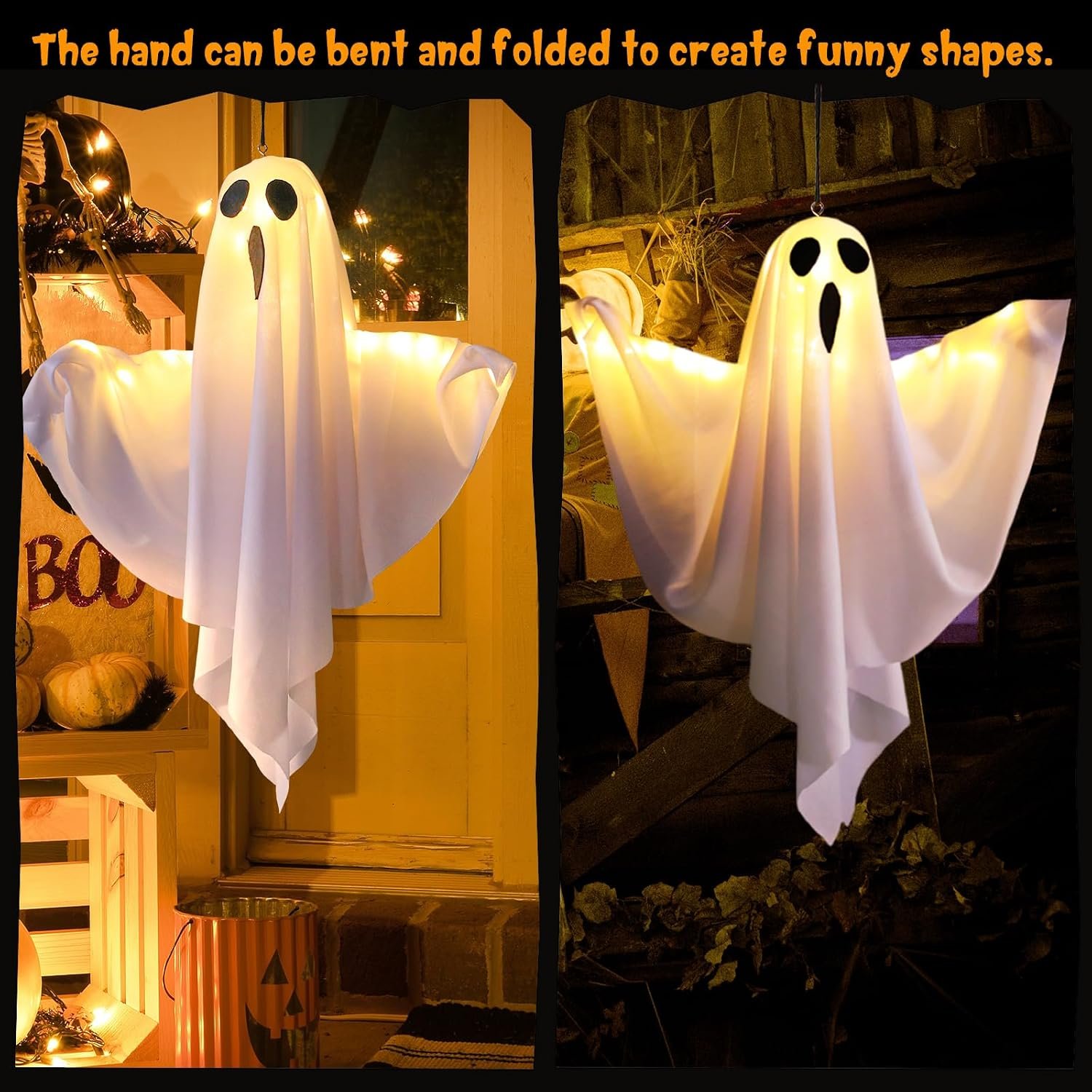 4 Pack Halloween Ghost Decorations with LED Lights,Light Up Hanging Ghost Decorv - Image 5