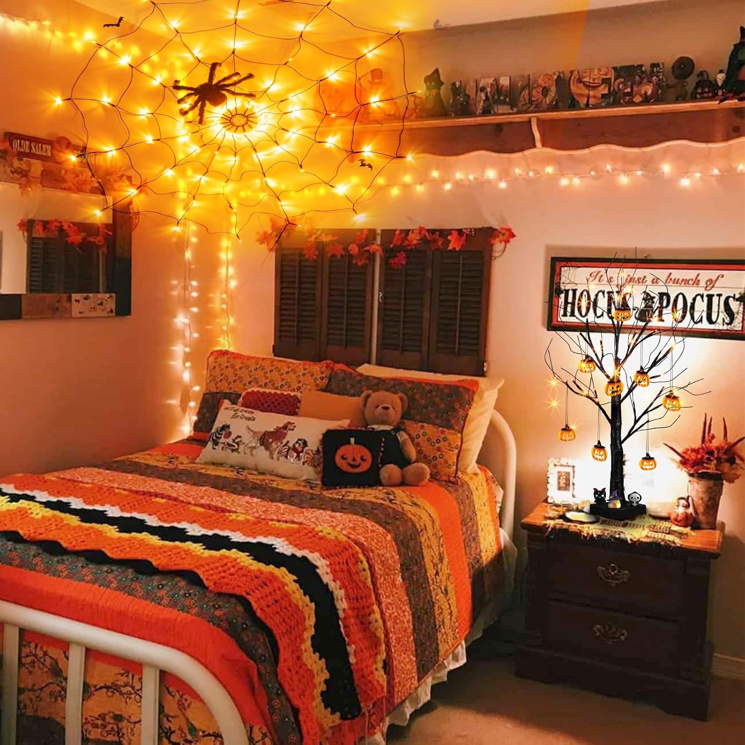 EAMBRITE Small Black Glitter Halloween Tree Light with 24 Orange LEDs Battery Operated 6cm 2ft - Image 3
