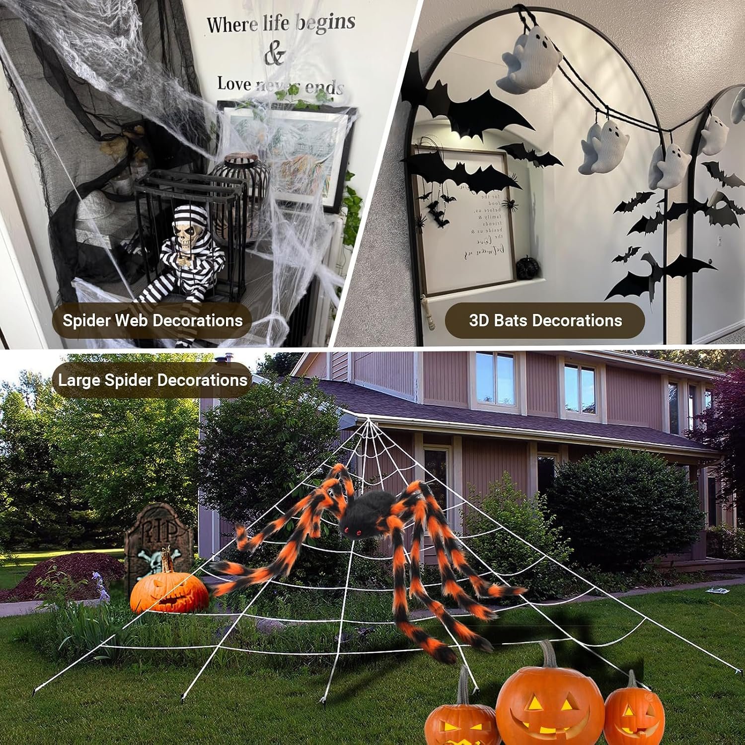 AMLOOPH Giant Spider Halloween Decorations Outdoor Indoor & Cobweb, Bats - Image 6