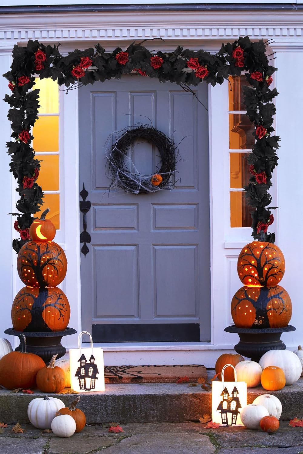 RECUTMS 2pcs Artificial Black Garland Rose Black Halloween Decorations - Image 2