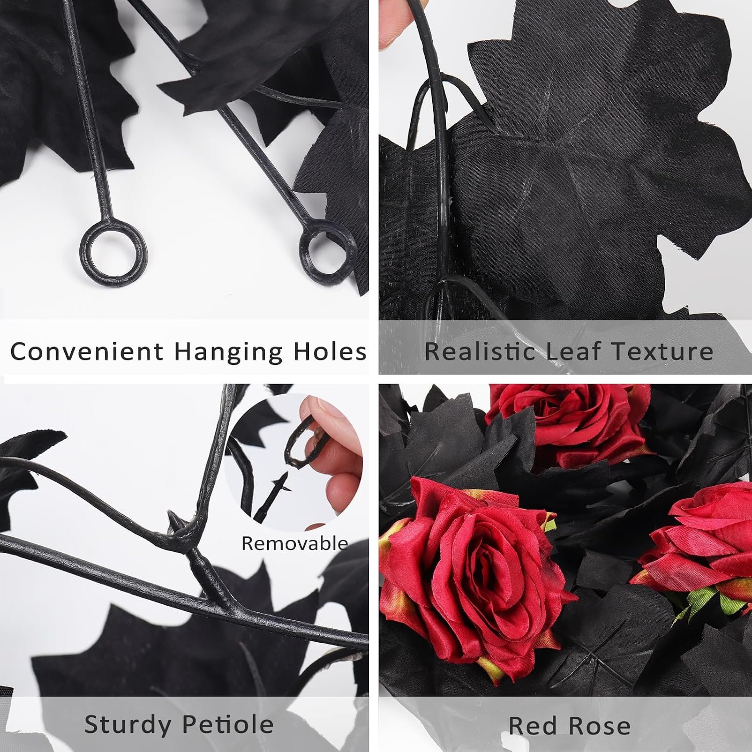RECUTMS 2pcs Artificial Black Garland Rose Black Halloween Decorations - Image 5