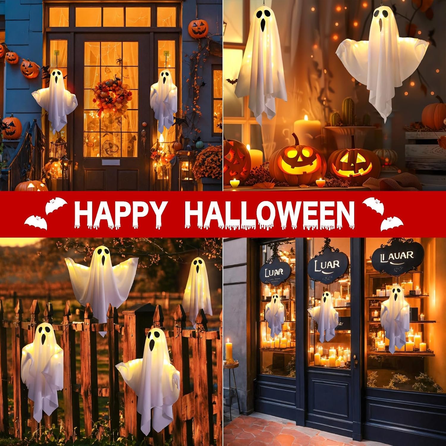 4 Pack Halloween Ghost Decorations with LED Lights,Light Up Hanging Ghost Decorv - Image 6