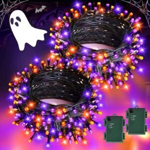 Halloween Lights Outdoor, Total 10M 100LED Orange and Purple Fairy Lights Battery Operated with Timer Waterproof, for Halloween 2Pack